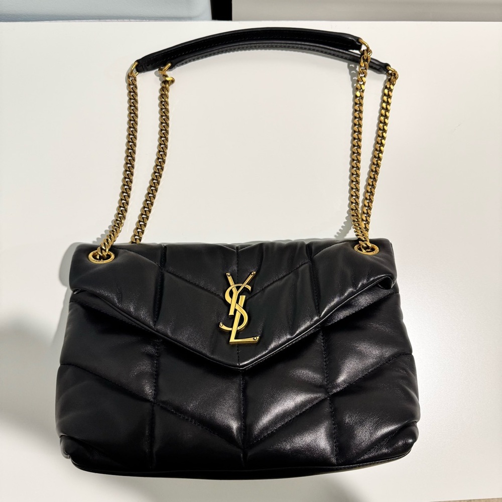 YSL Saint Laurent Small Loulou Puffer Bag Black Gold Handbag